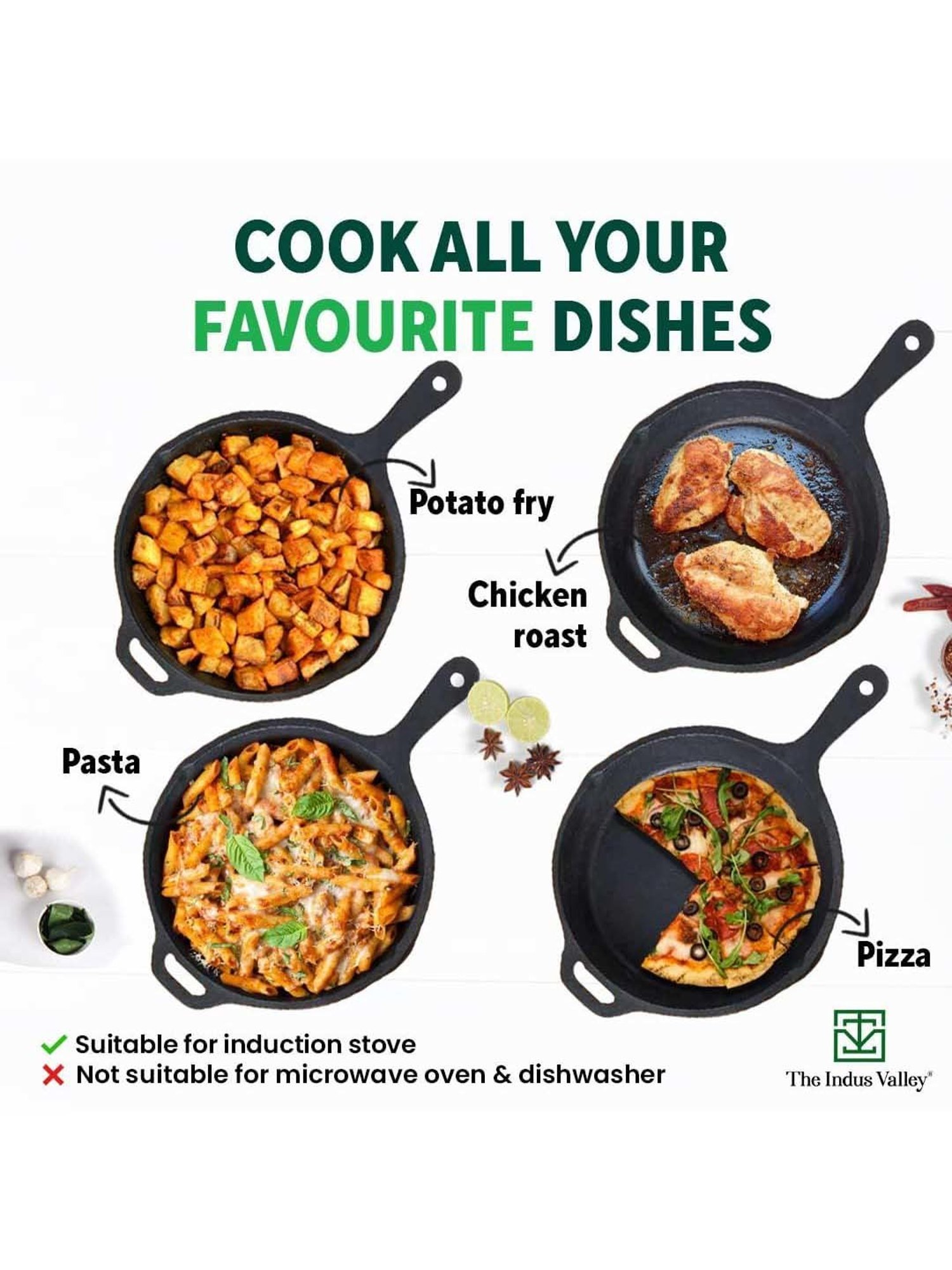 The Indus Valley Black Cast Iron Long Skillet With Handle (1.6 L)