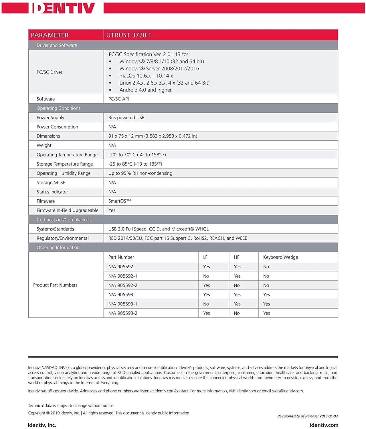 Identiv uTrust 3720 F Dual Frequency Contactless Smart Card Reader 905592