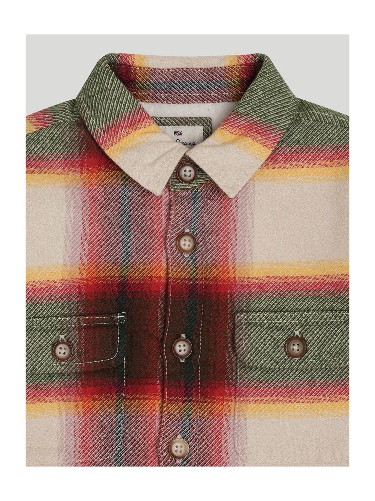 Pepe Jeans Boys Off White & Olive Checks Shirt