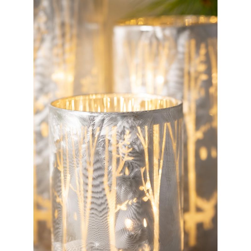 Sullivans Winter Scene Glass Pillar Candle Holder Set of 3, 10"H, 8"H & 6"H Silver