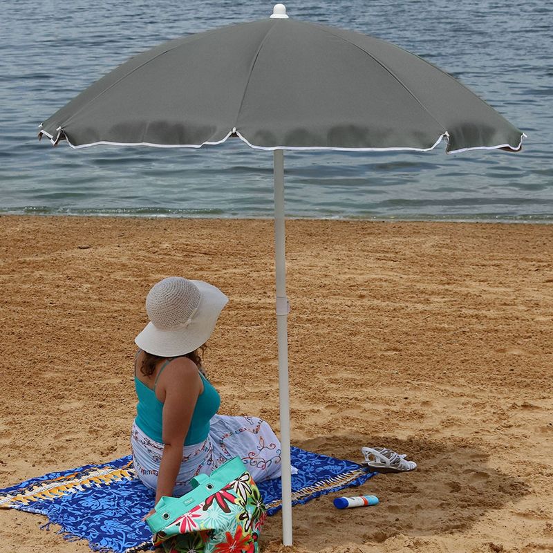 Sunnydaze Outdoor Travel Portable Beach Umbrella with Tilt Function and Push Open/Close Button - 5' - Gray