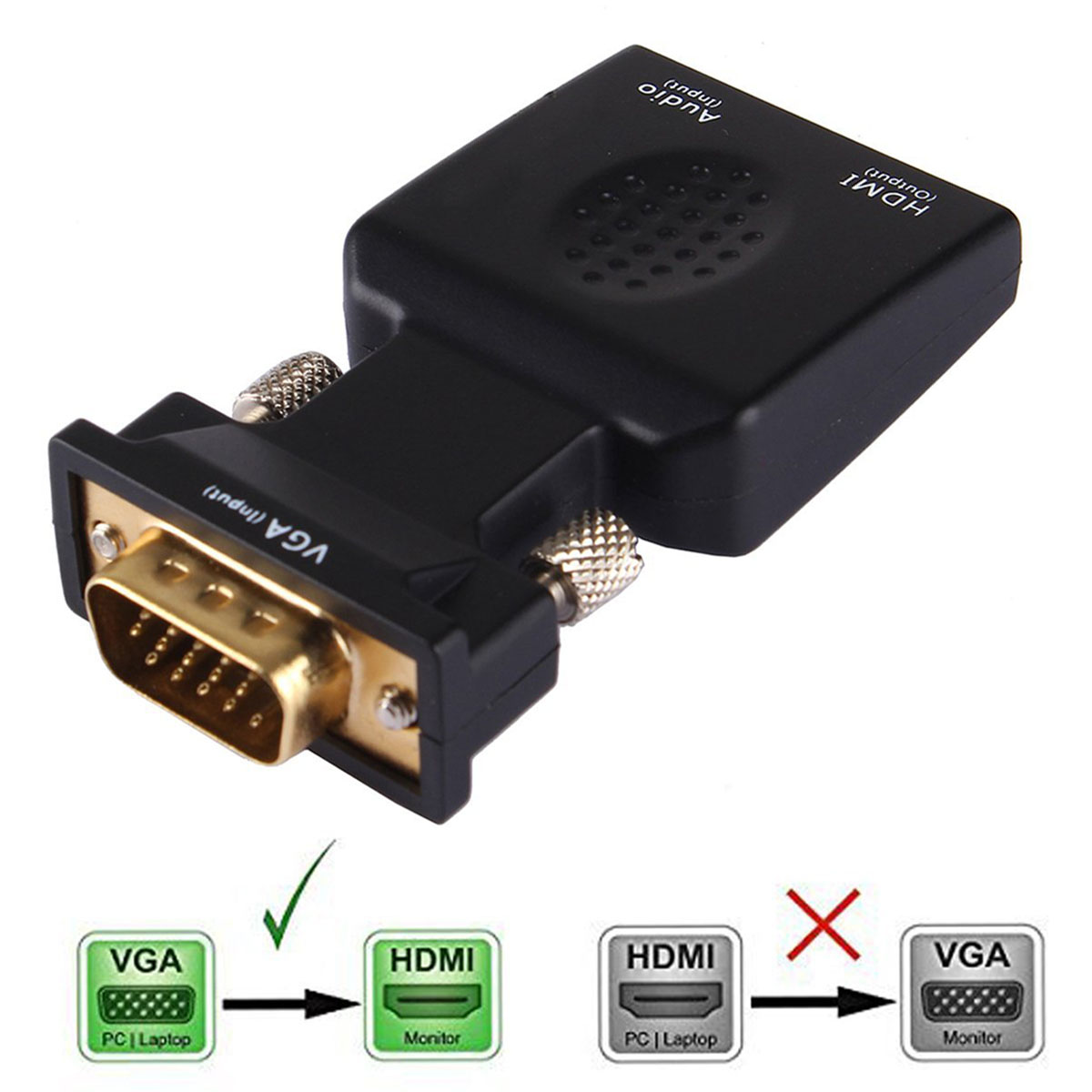 VGA to HDMI Adapter/Converter with Audio (Old PC to New TV/Monitor with HDMI), Aigrous Male VGA to HDMI Video Adapter for TV, Computer, Projector with Audio 3.5mm Audio Cable Included