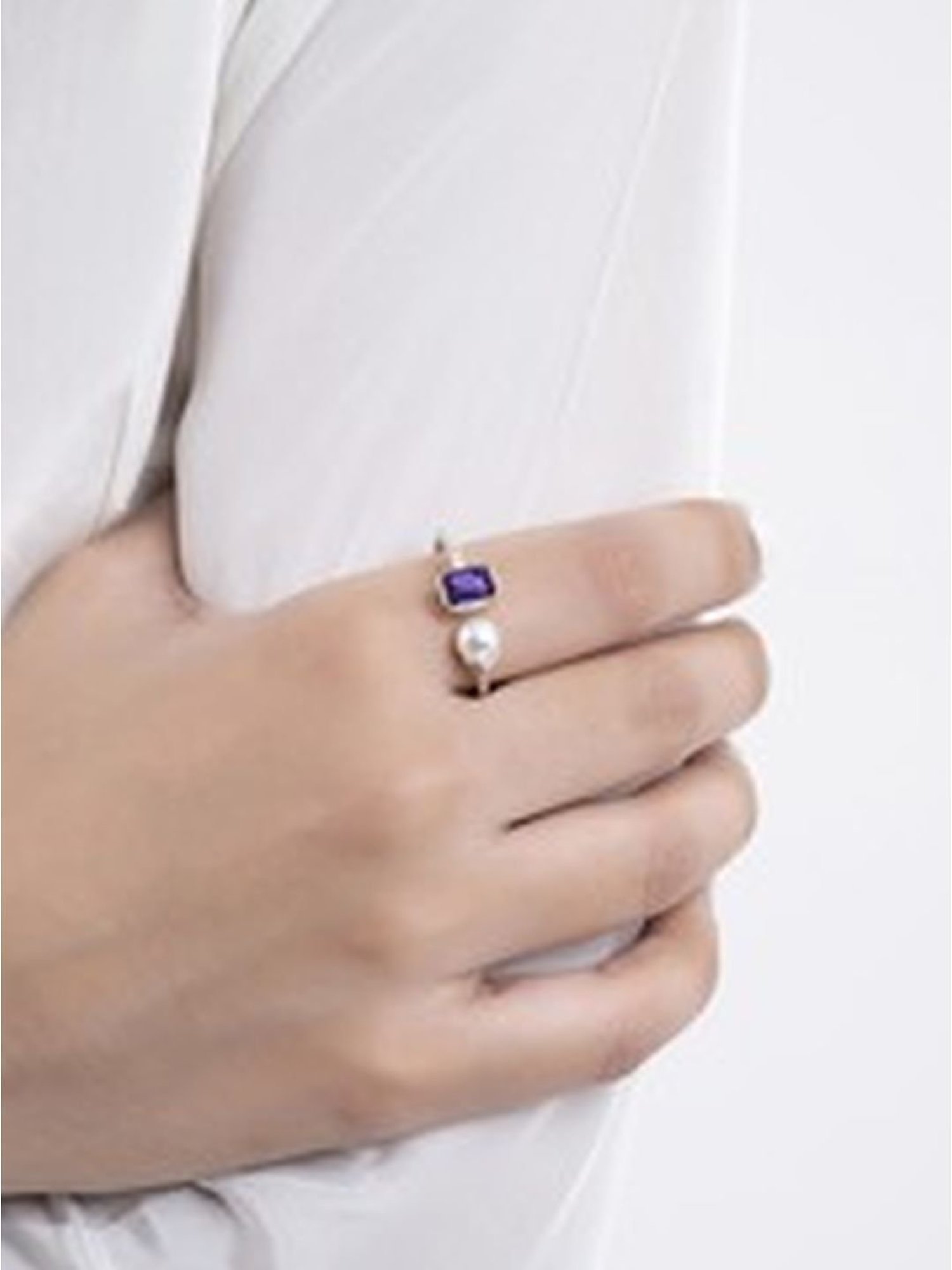 March by FableStreet 92.5 Sterling Silver Amethyst Pearl Ring for Women