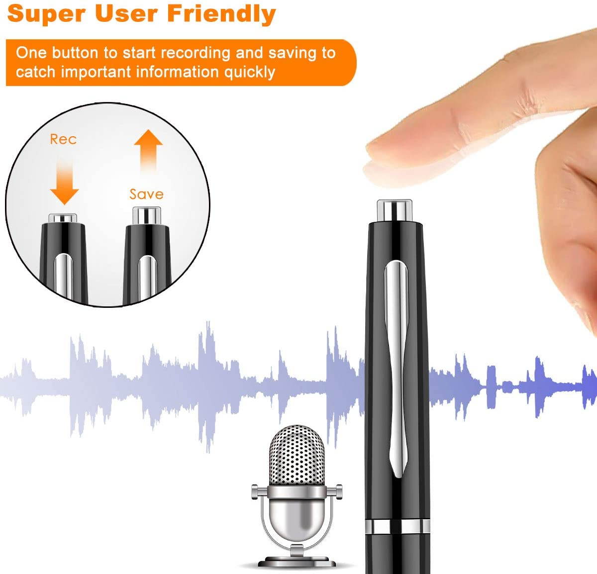 AUTENS Digital Voice Recorder 16GB Voice Activated Recorder for Lectures Interviews Meeting Students Classes, Mini Audio Recording Device Portable USB MP3 Playback, Black