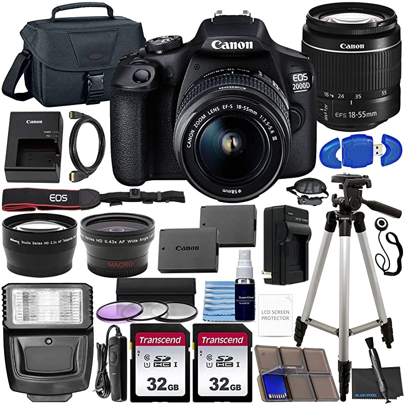 EOS 2000D (Rebel T7) DSLR Camera with EF-S 18-55mm f/3.5-5.6 DC III Lens Accessory Bundle