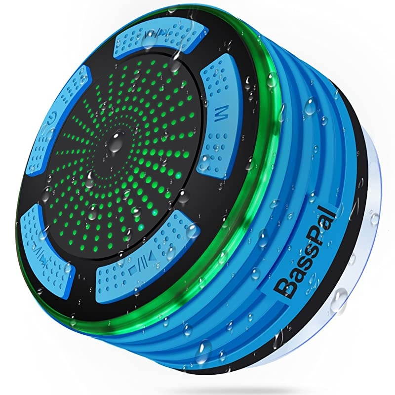 Shower Speaker Waterpoof IPX7, Portable Wireless Bluetooth Speakers with Radio, Suction Cup & LED Mood Lights, Super Bass HD Sound Perfect Pool, Beach, Bathroom, Boat, Outdoors (01.Blue)