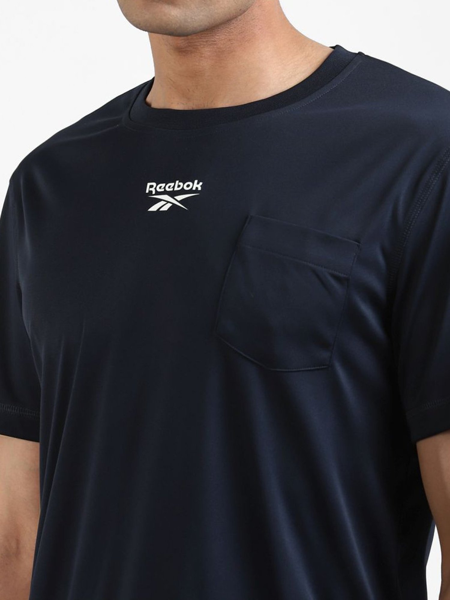 Reebok Navy Slim Fit Logo Printed T-Shirt