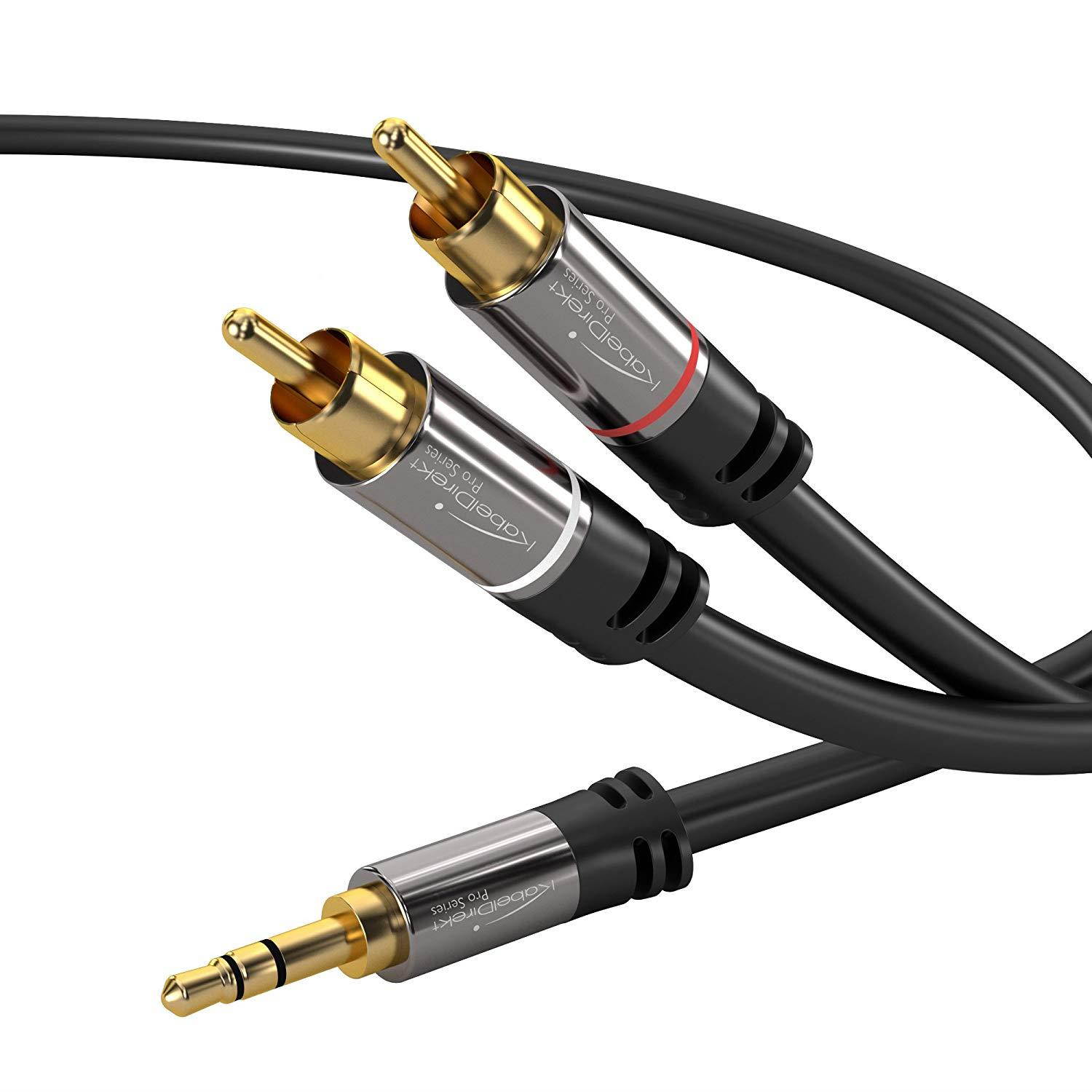 KabelDirekt 3.5mm to RCA Splitter Cable / Cord (10ft / feet long, 3.5mm Aux to 2 RCA Male Audio & Auxiliary Cable, Double-Shielded, PRO Series) supports (Hi-Fi, Stereo, Phone, iPod)