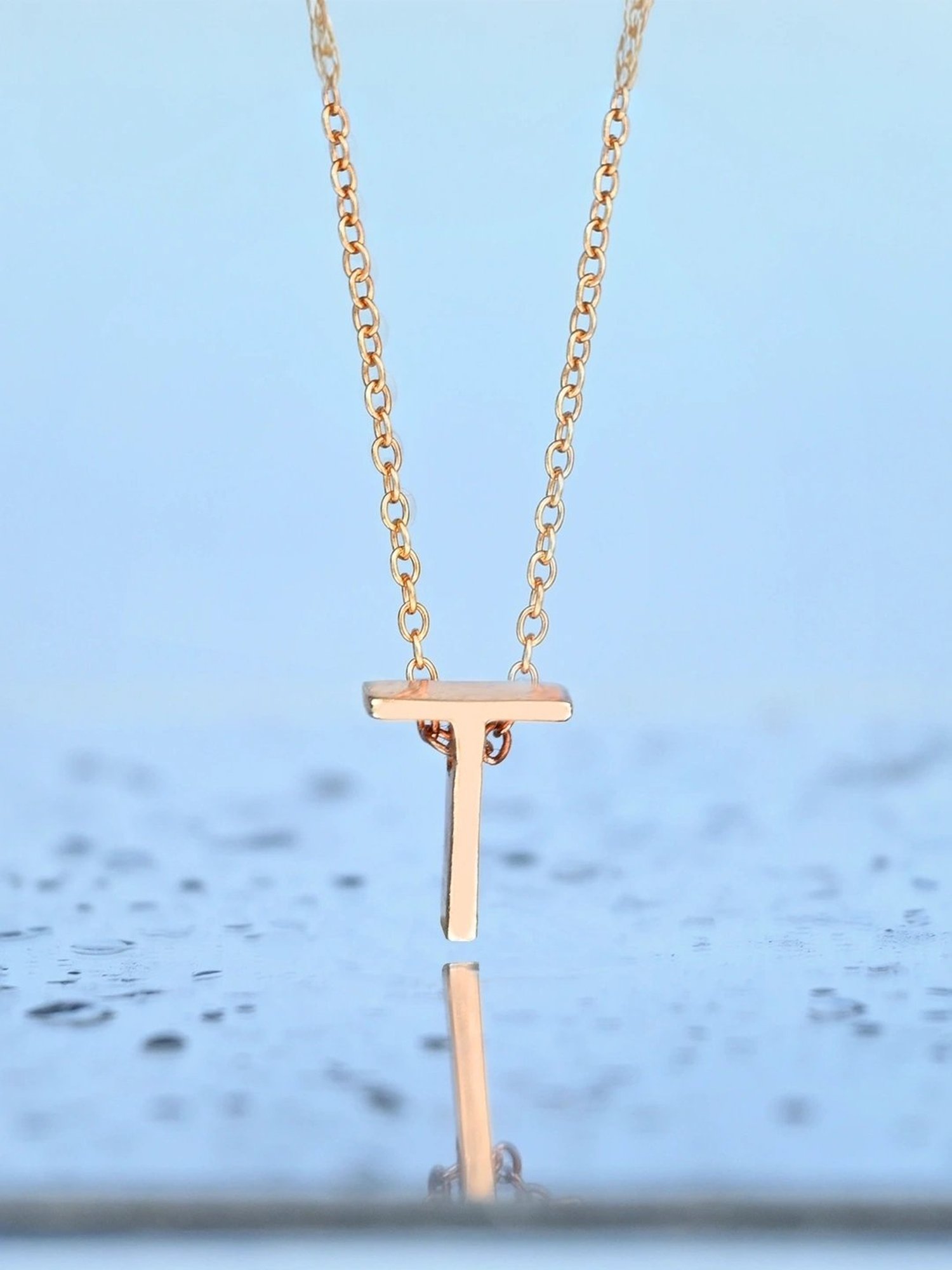 Touch925 Sterling Silver Timeless T Initial Rose Gold Chain Pendant