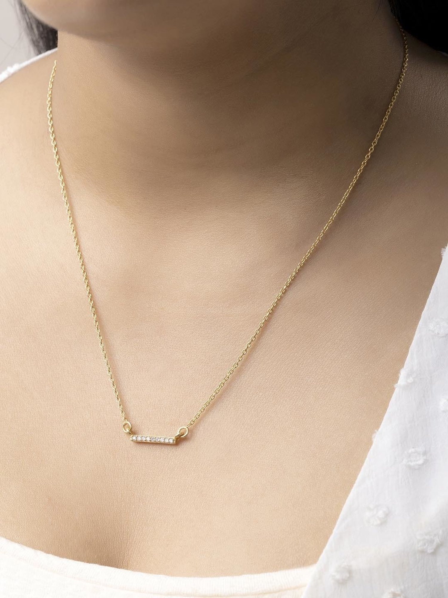 March by FableStreet 92.5 Sterling Silver Studded Bar Necklace in Gold-Plating for Women