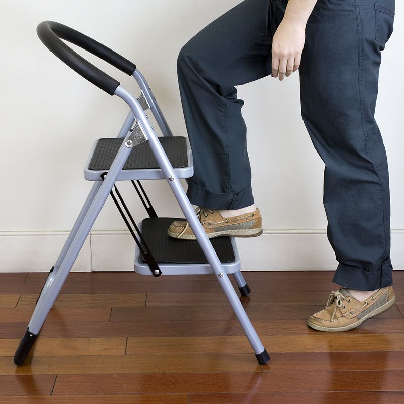 Home Basics Deluxe 2 Step Steel Ladder with Comfort Grip Handle and Non-Marring Feet