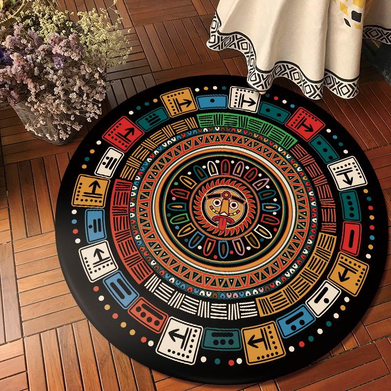 Ethnic Style Carpet Baroque Style Mandala Round Mat Carpet-Type D