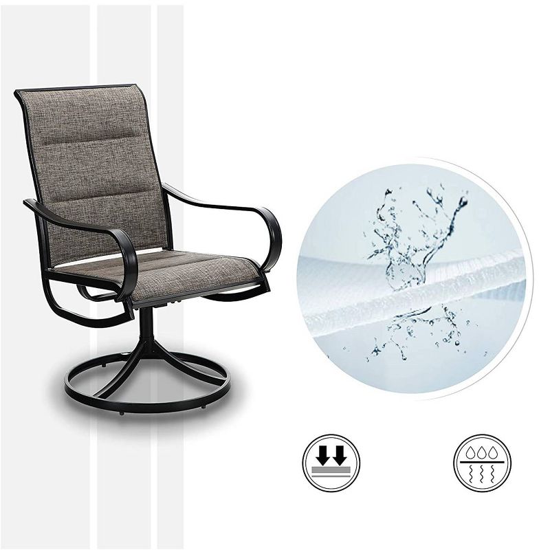 3pc Patio Dining Set with Small Square Table with Umbrella Hole & 360 Swivel Padded Sling Arm Chairs - Captiva Designs