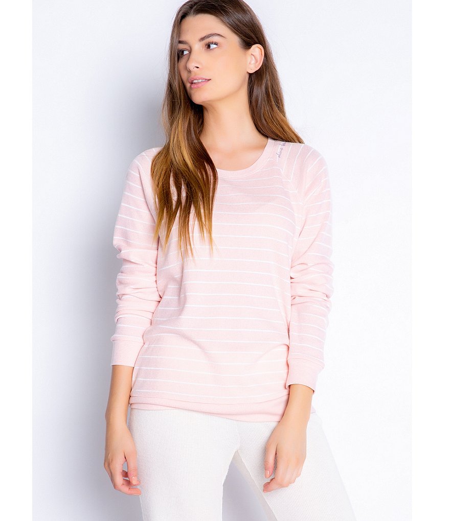 PJ Salvage Love More Striped Print Thermal Knit Coordinating Sleep Top