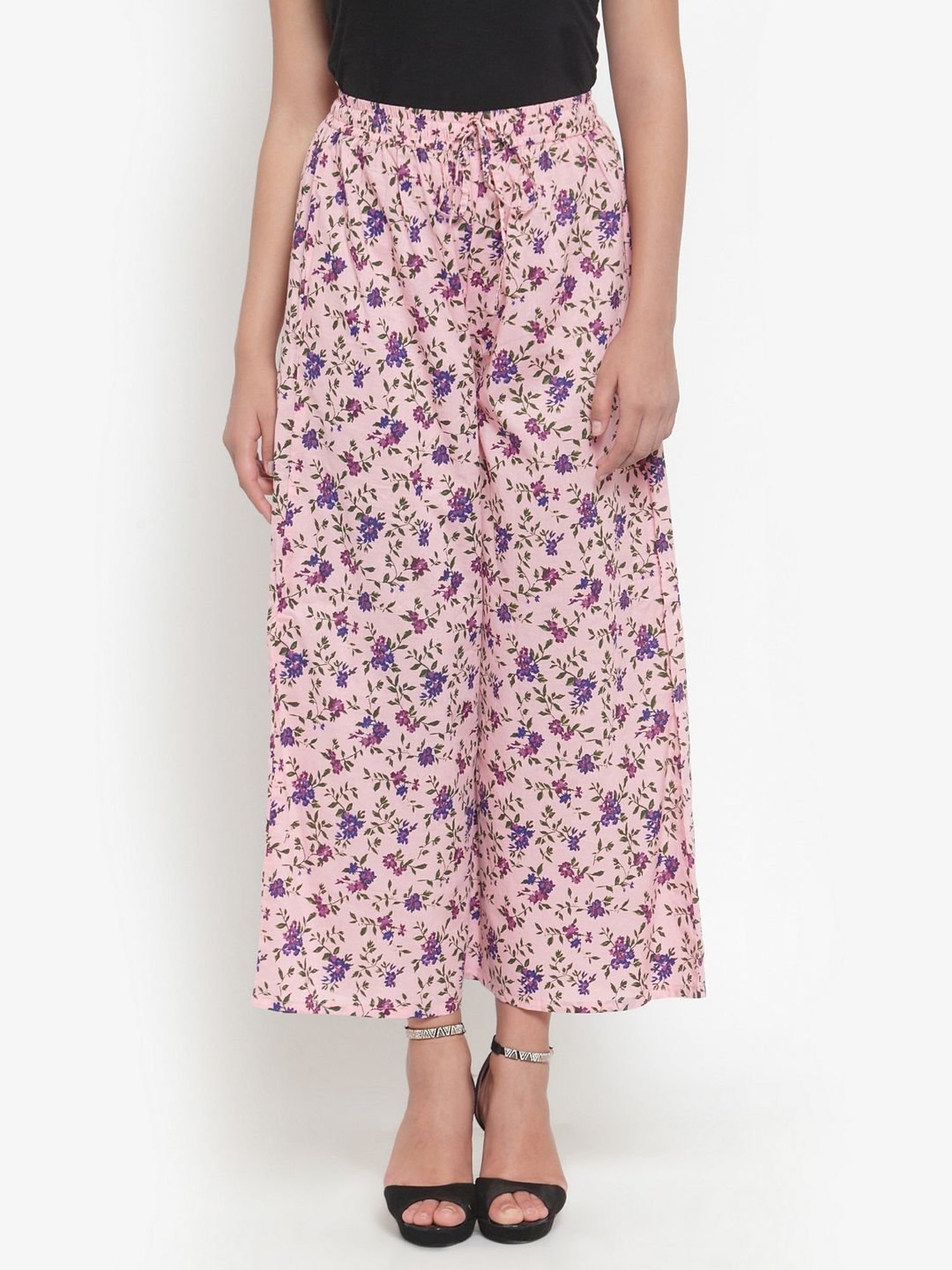 Indibelle Pink Cotton Floral Print Palazzos