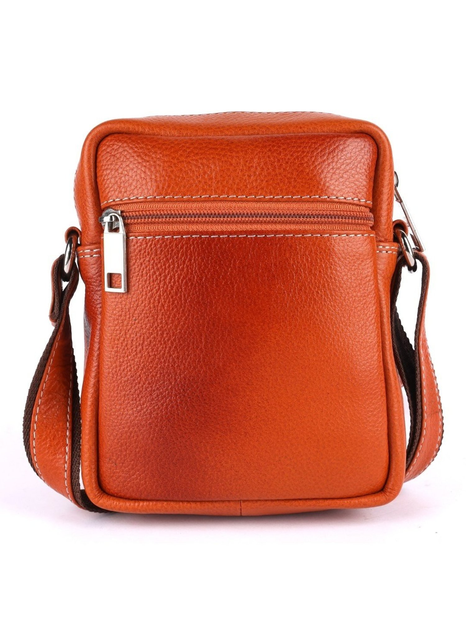 HiLEDER Orange Textured Small Leather 7 inch Cross Body Bag