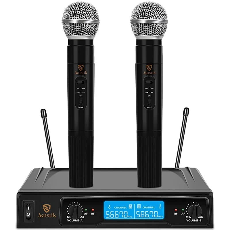 Dual Channel Wireless Microphone System UHF Fixed Frequency Cordless Handheld Mics Set with LCD Display 200Ft Range Professional Karaoke Machine for Karaoke Wedding Church Conference Cl