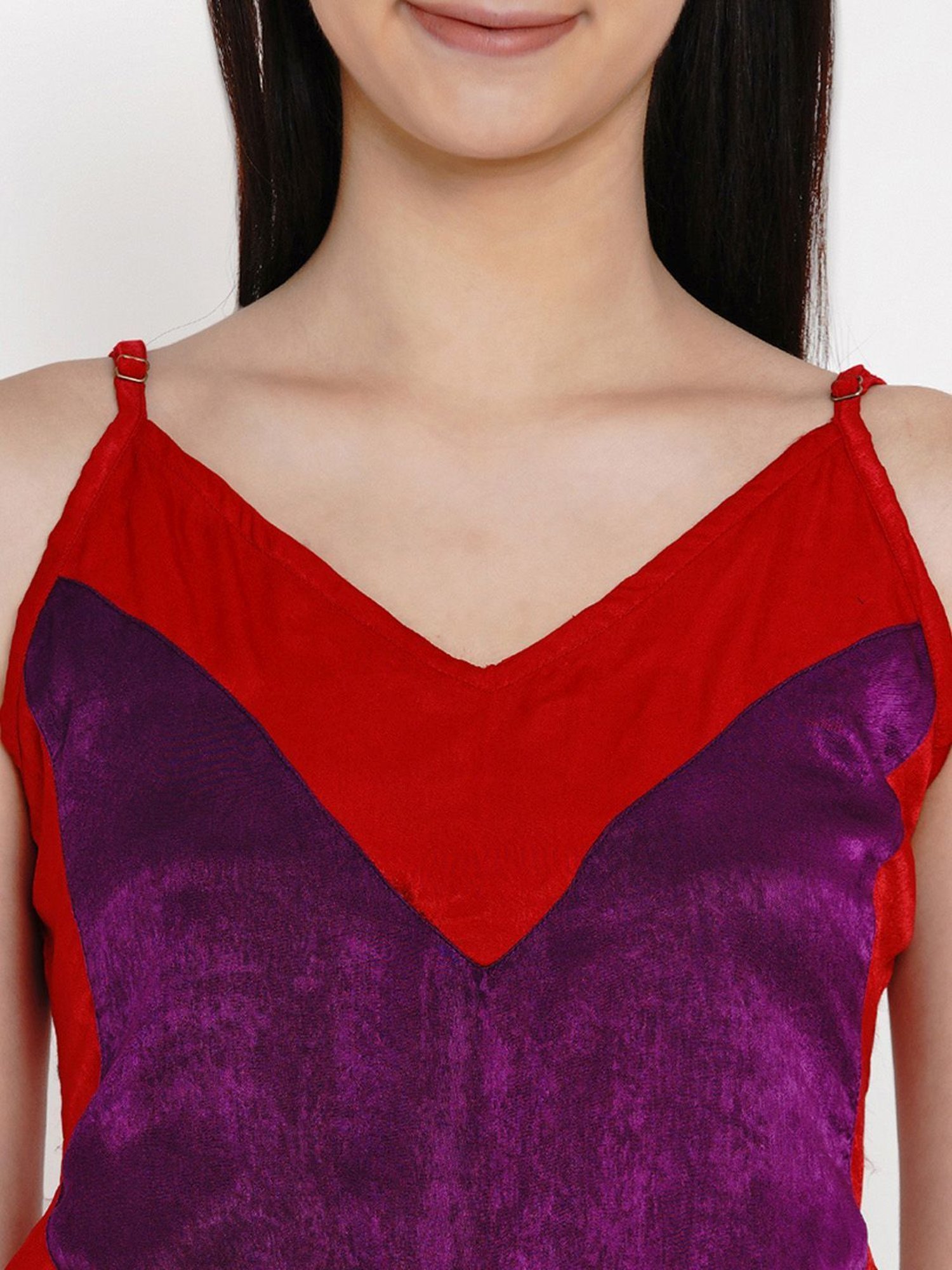 Erotissch Purple & Red Color-Block Romper