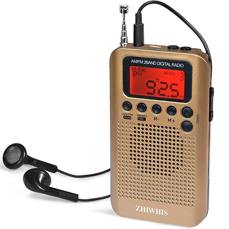 Mini LCD AM FM Battery Operated Portable Pocket Radio with Built-in Speaker and 3.5mm Headphone Jack, Powered by 2AAA Battery Digital Alarm for Walking,Travel