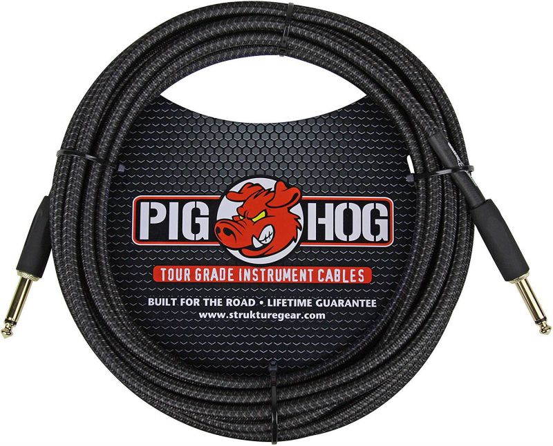 Pig Hog PC-H20BK 1/4" Black Woven Guitar Instrument Cable, 20 Feet