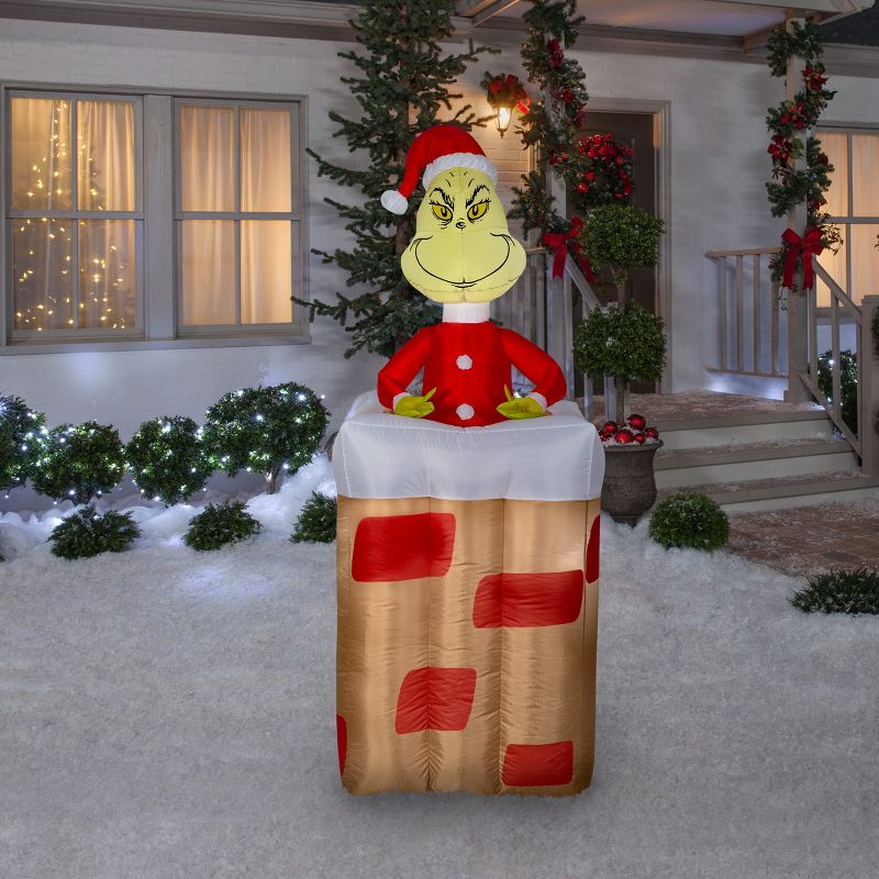 Gemmy Animated Christmas Airblown Inflatable Grinch Popping Out Of Chimney Dr. Seuss, 5.5 ft Tall