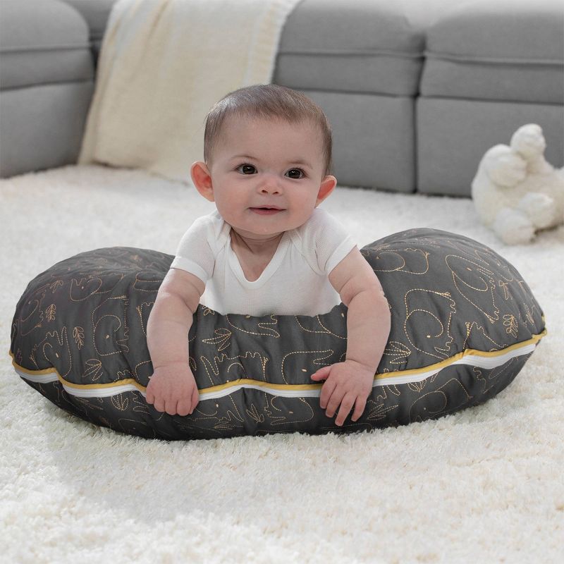 Boppy Luxe Feeding and Infant Support Pillow - Charcoal/Gold Quilted Elephant