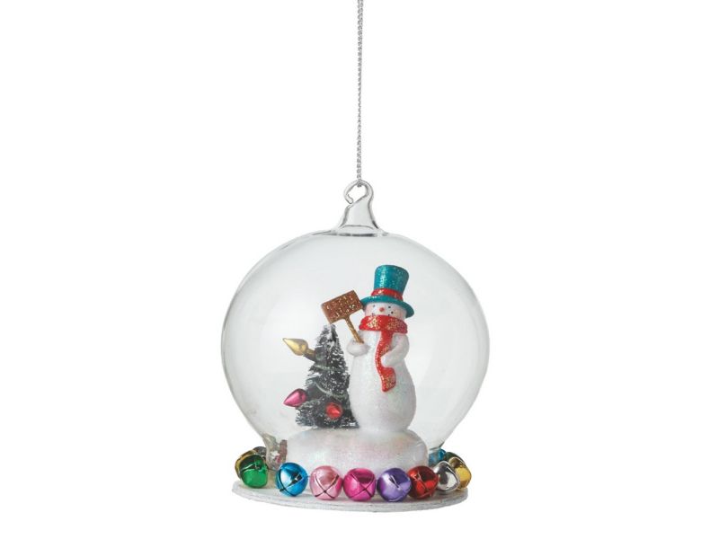 Ganz 3" Glittered Snowman Scene with Jingle Bells Cloche Style Christmas Ornament - Vibrantly Colored