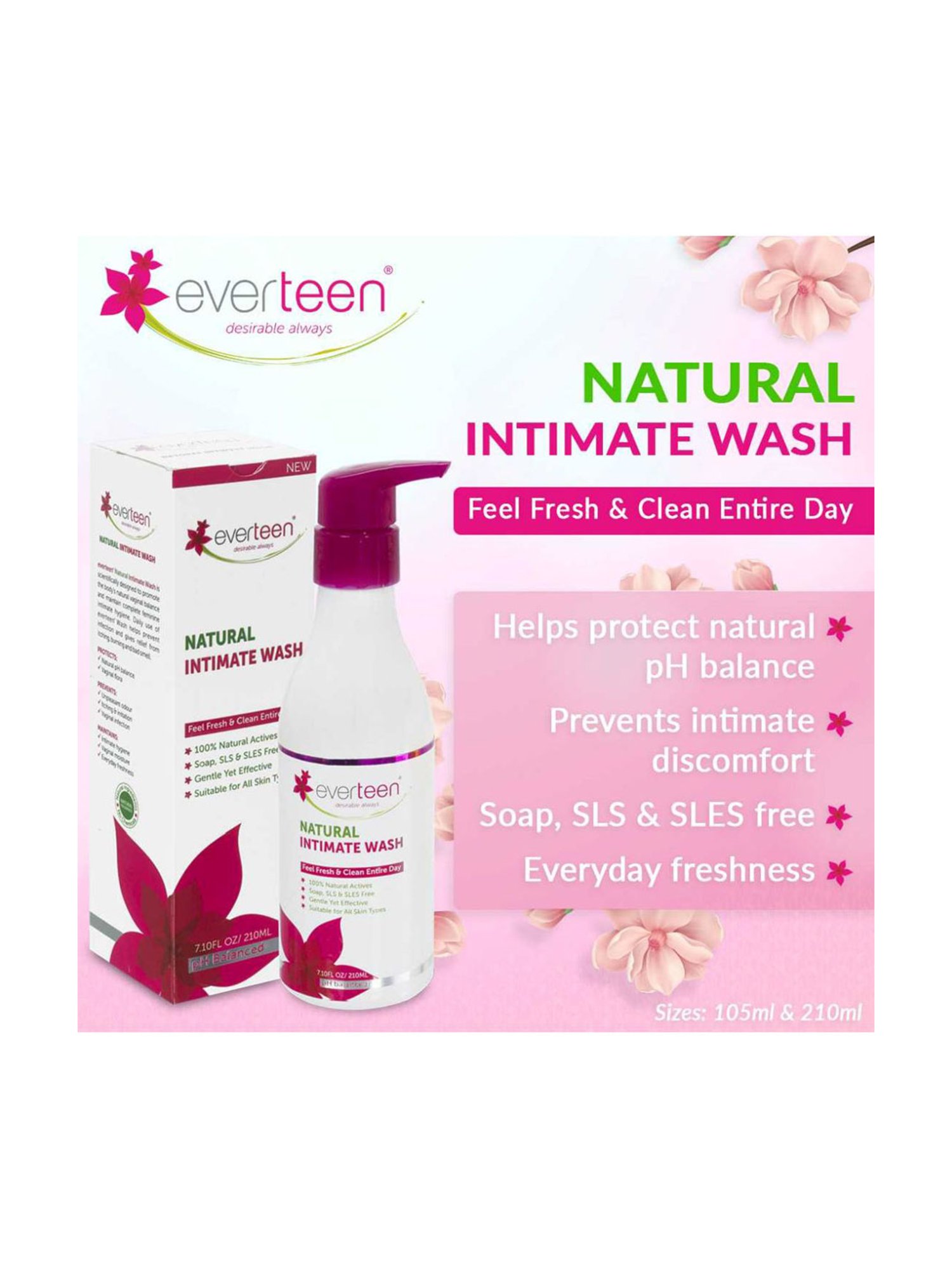everteen Natural Intimate Wash for Feminine Hygiene in Women - 1 Pack - 210 ml