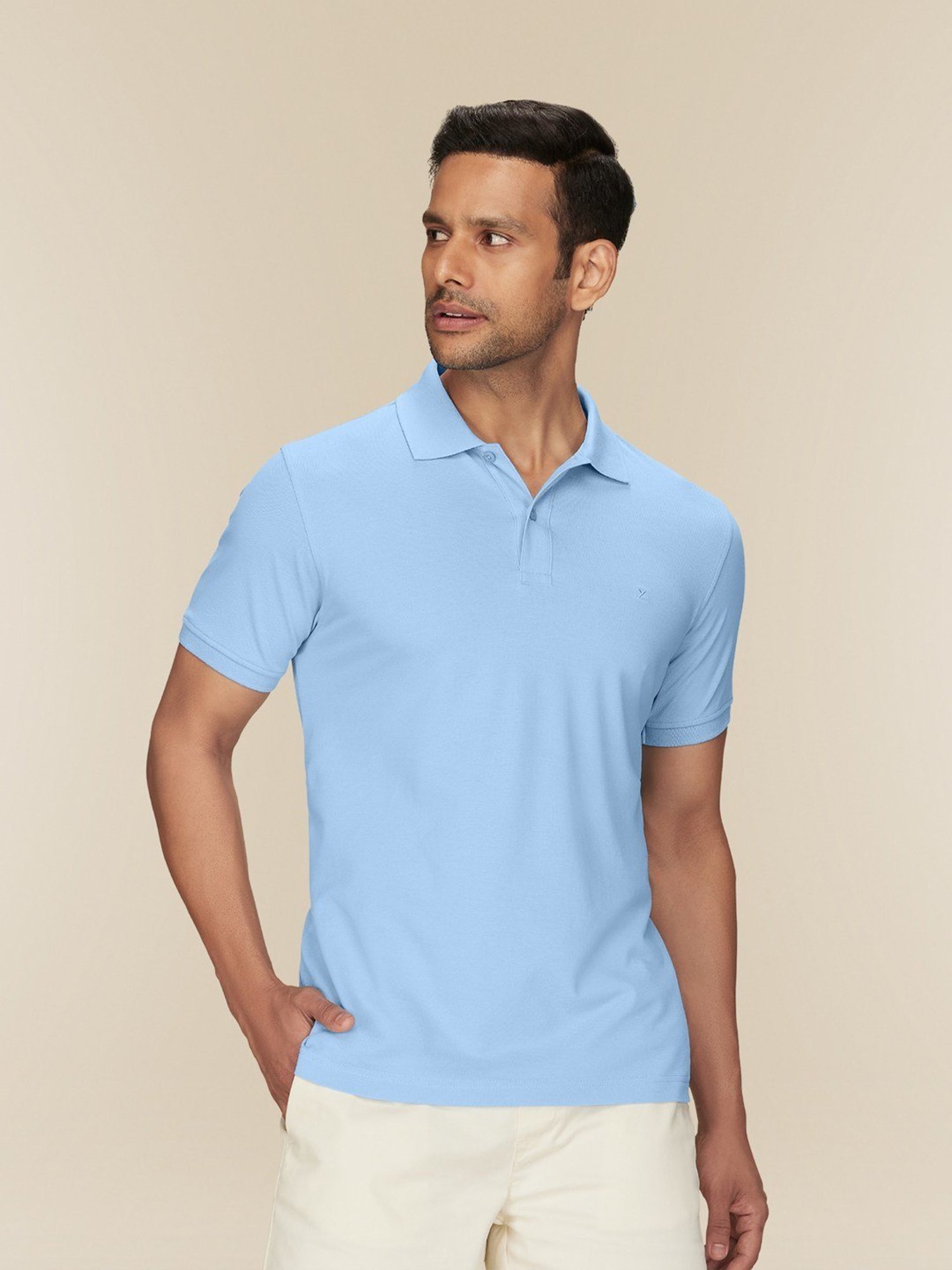 XYXX Sky Blue Cotton Regular Fit Polo T-Shirts