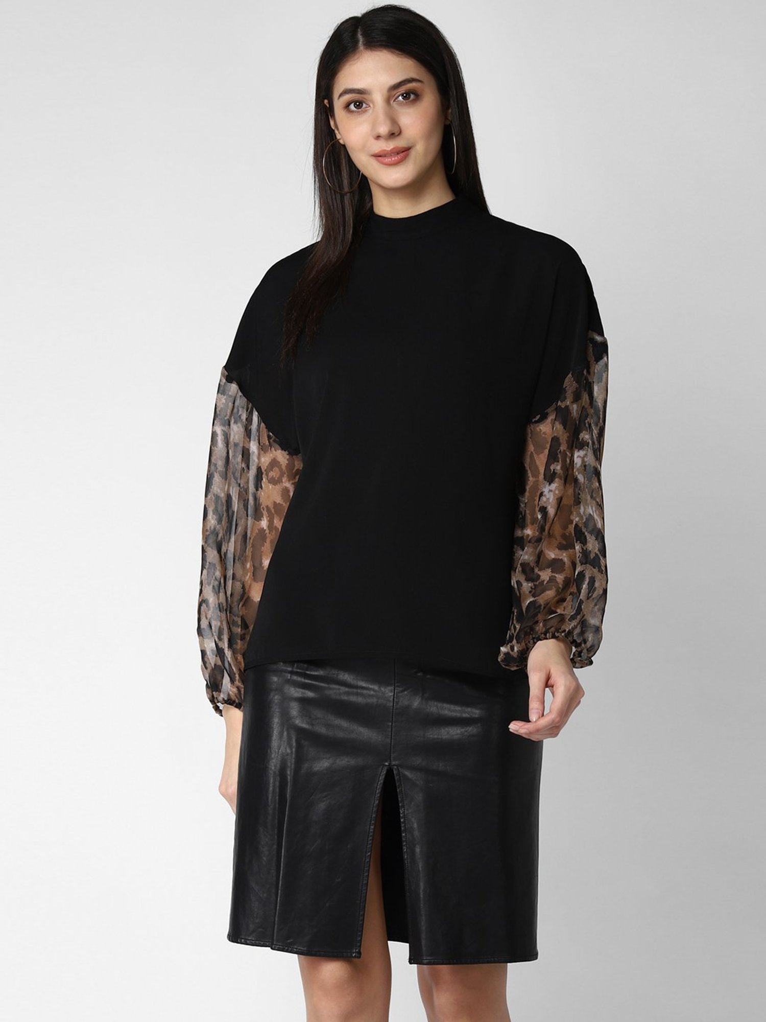 StyleStone Black Animal Print A-Line Top