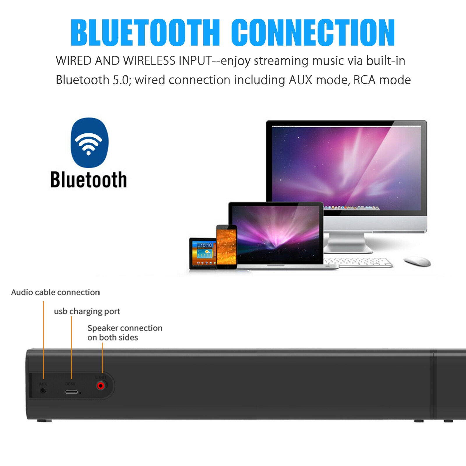 Wireless Bluetooth Speaker Sound Bar Home Theater TV Stereo Detachable Subwoofer