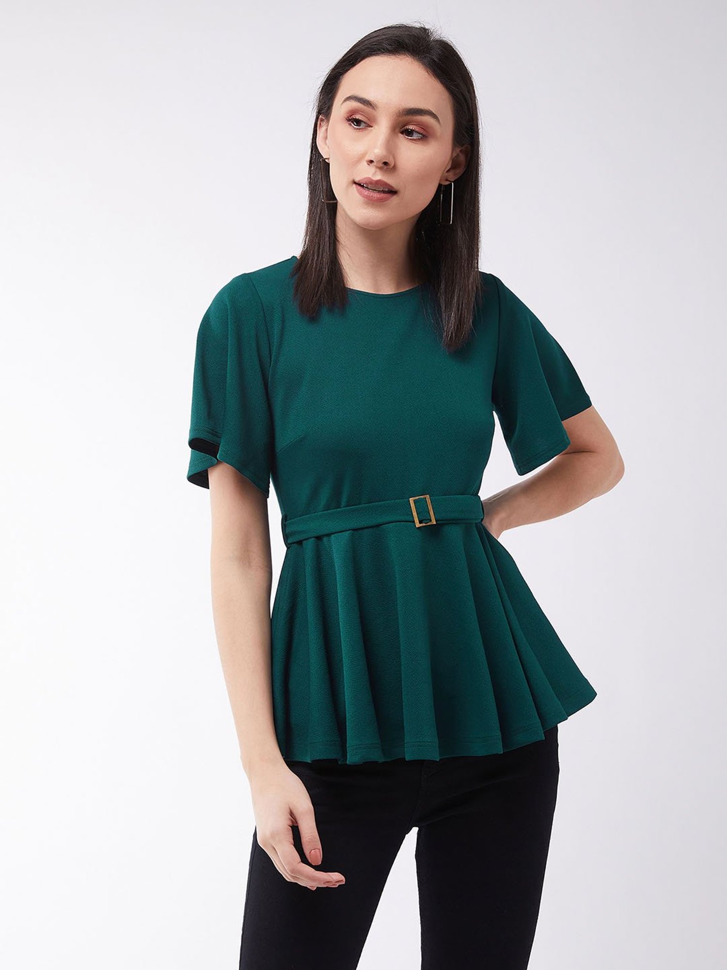 Miss Chase Forest Green Slim Fit Top