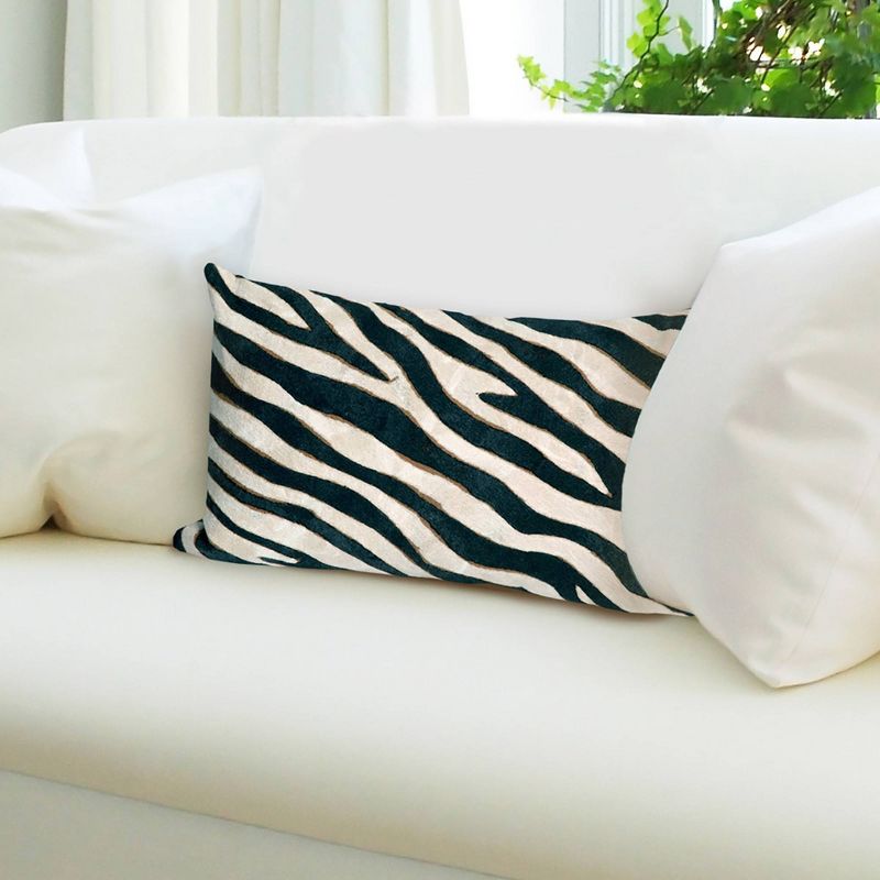 12"x20" Oversize Visions Zebra Print Indoor/Outdoor Lumbar Throw Pillow Black - Liora Manne