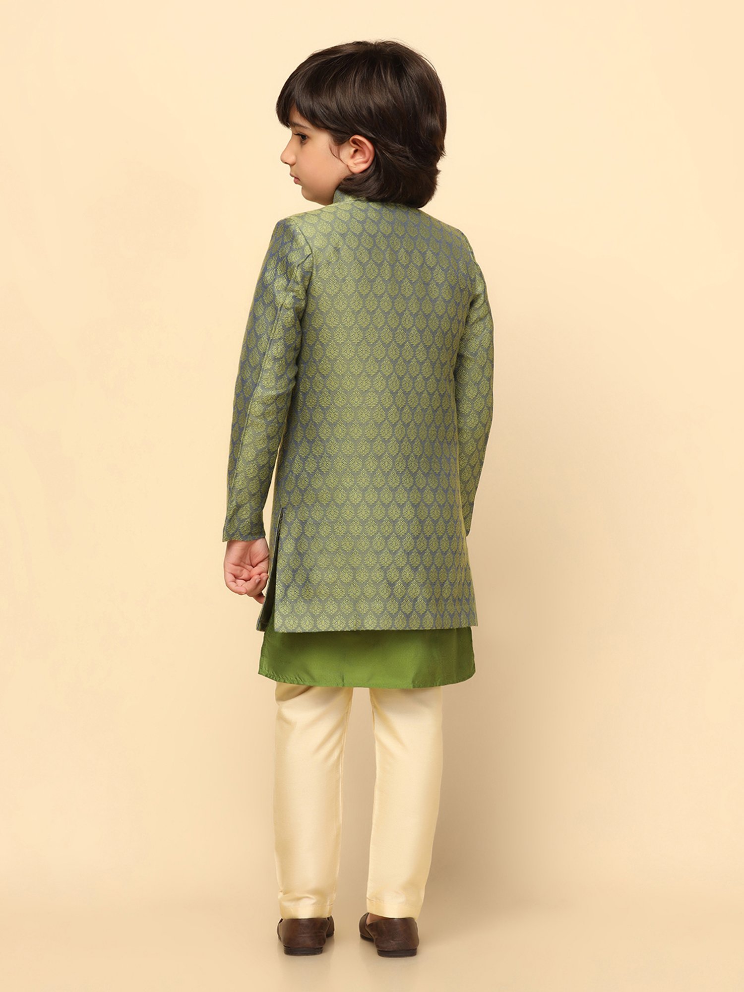 AJ Dezines Kids Black Embellished Full Sleeves Sherwani with Pants