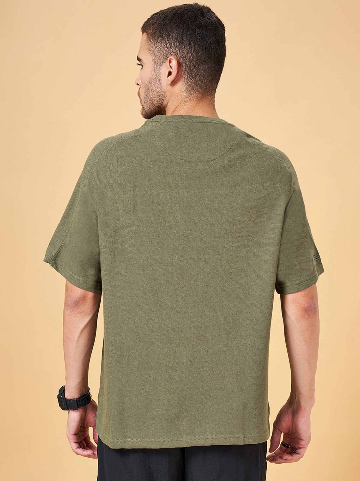 Street 808 by Pantaloons Green Cotton Boxy Fit T-Shirt