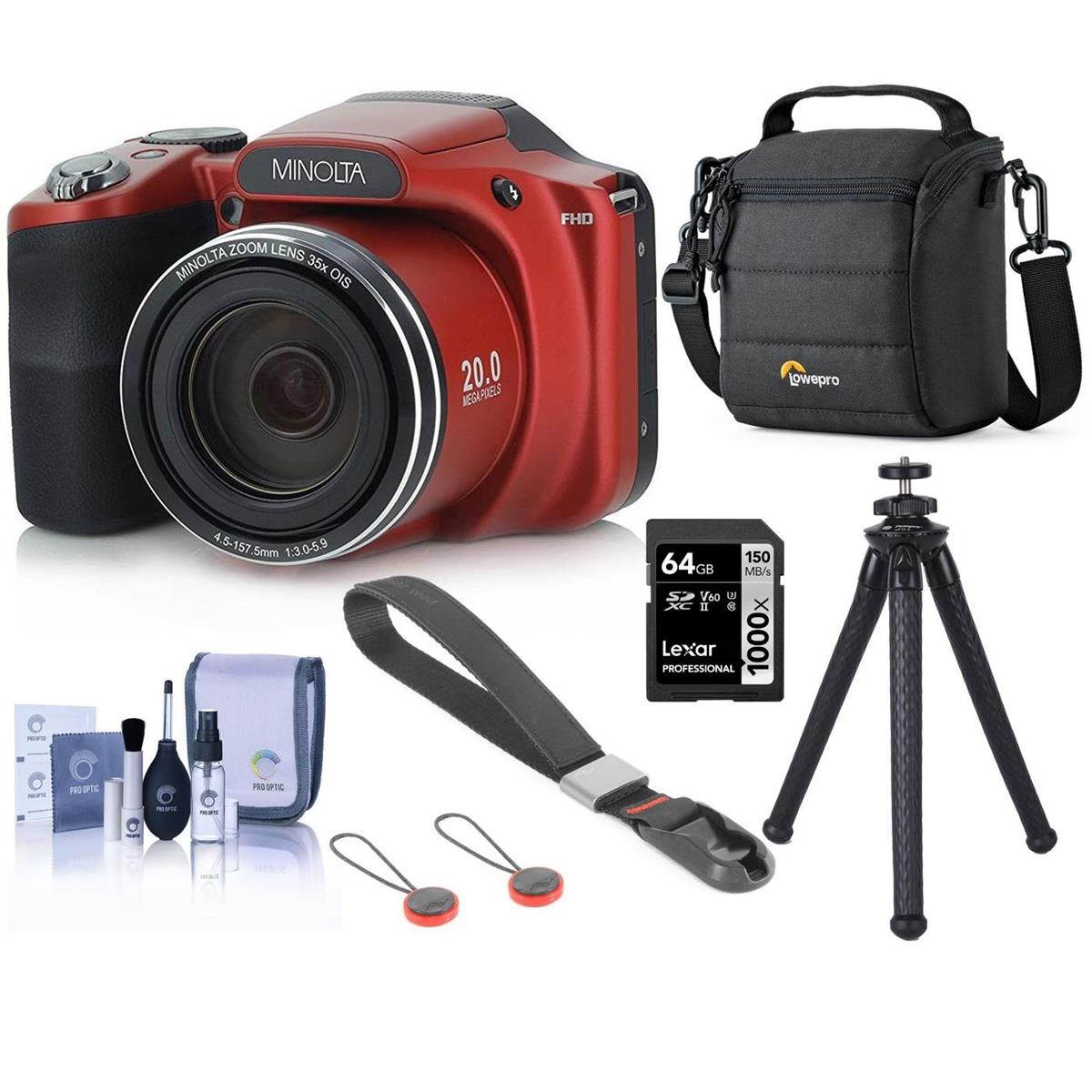 Minolta M35Z 20MP 1080p HD Bridge Digital Camera RED - With Accesory Bundle
