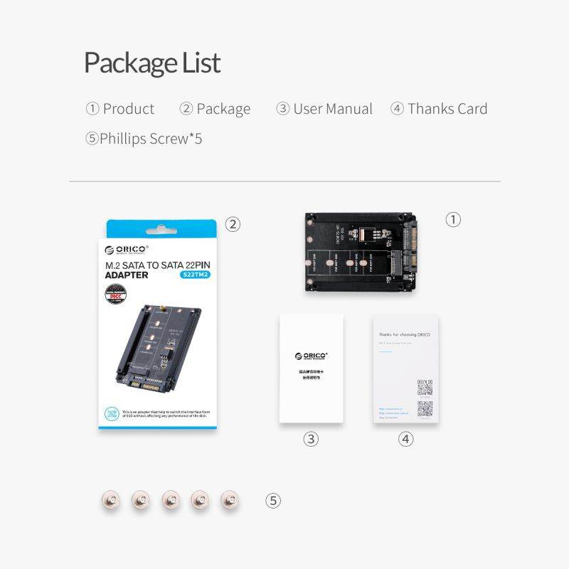 ORICO M.2 NGFF (SATA) SSD to 2.5 SATA Adapter for 2230/2242/2260/2280mm M2 NGFF SSD Solid State Hard Drive M2 NGFF to SATA 22PIN