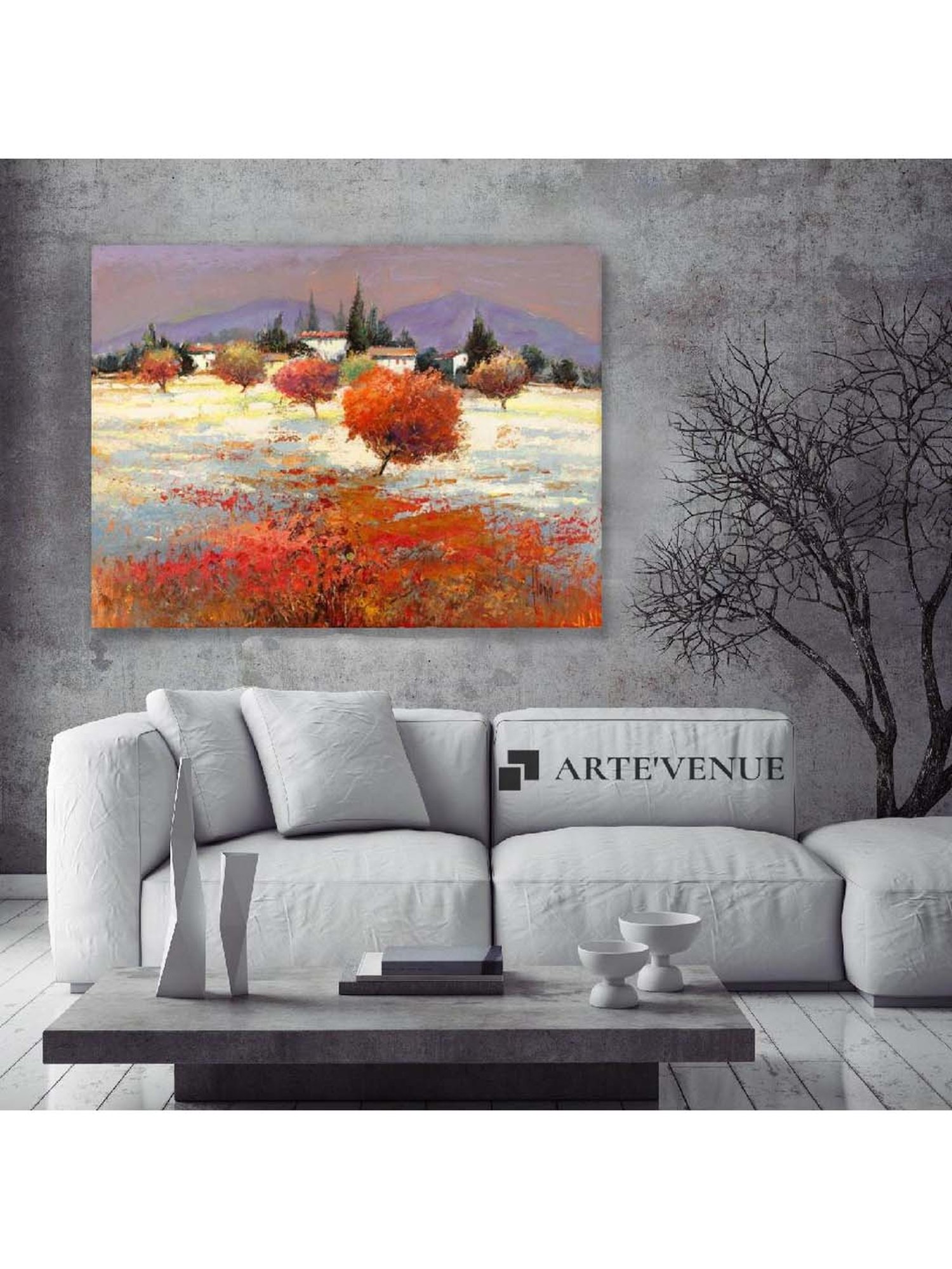 ARTE'VENUE Dolci colline Orange & Grey Canvas Wall Art - Set of 1 (14 X 11 inch)