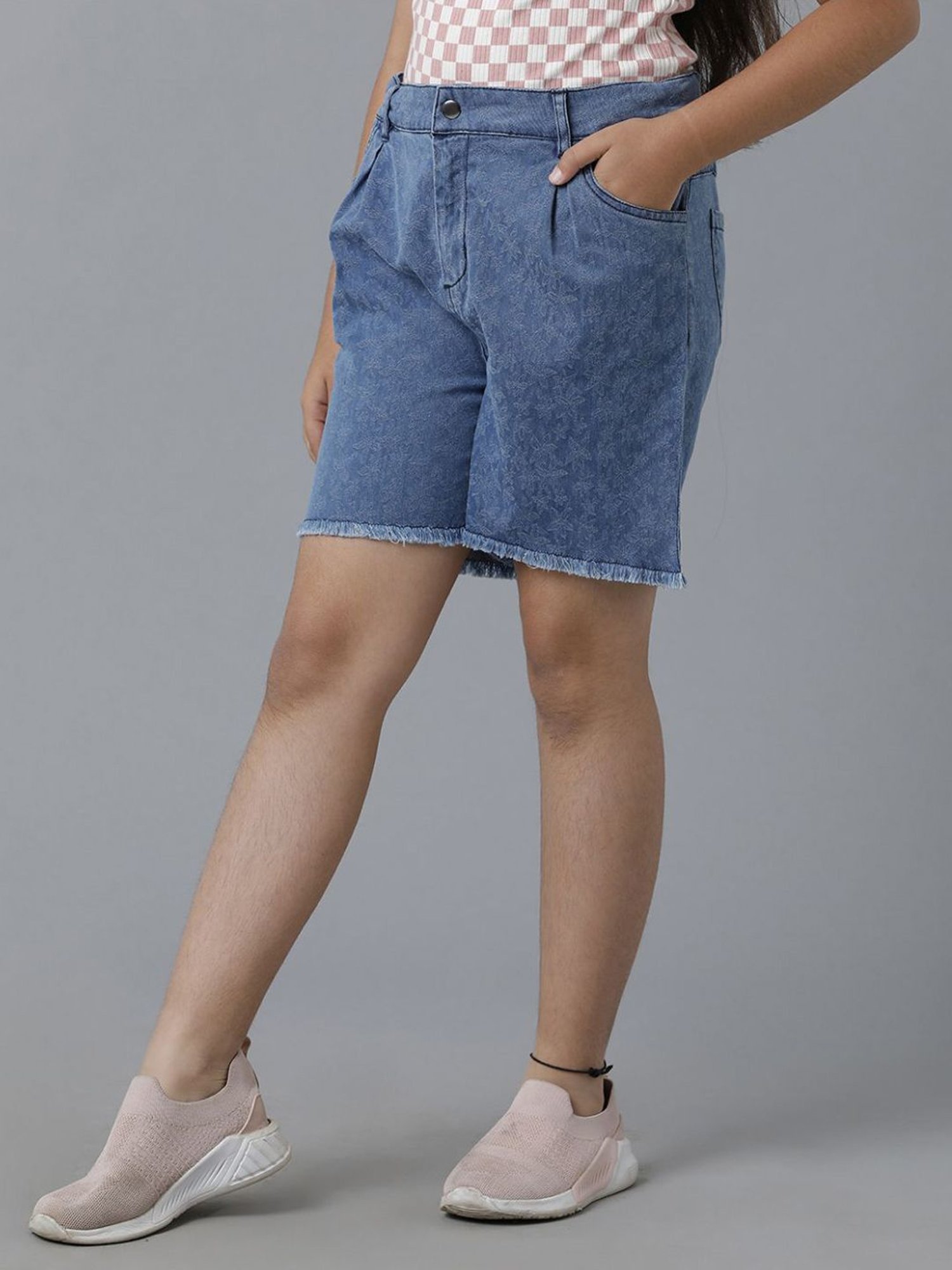 Under Fourteen Only Kids Blue Cotton Floral Print Shorts