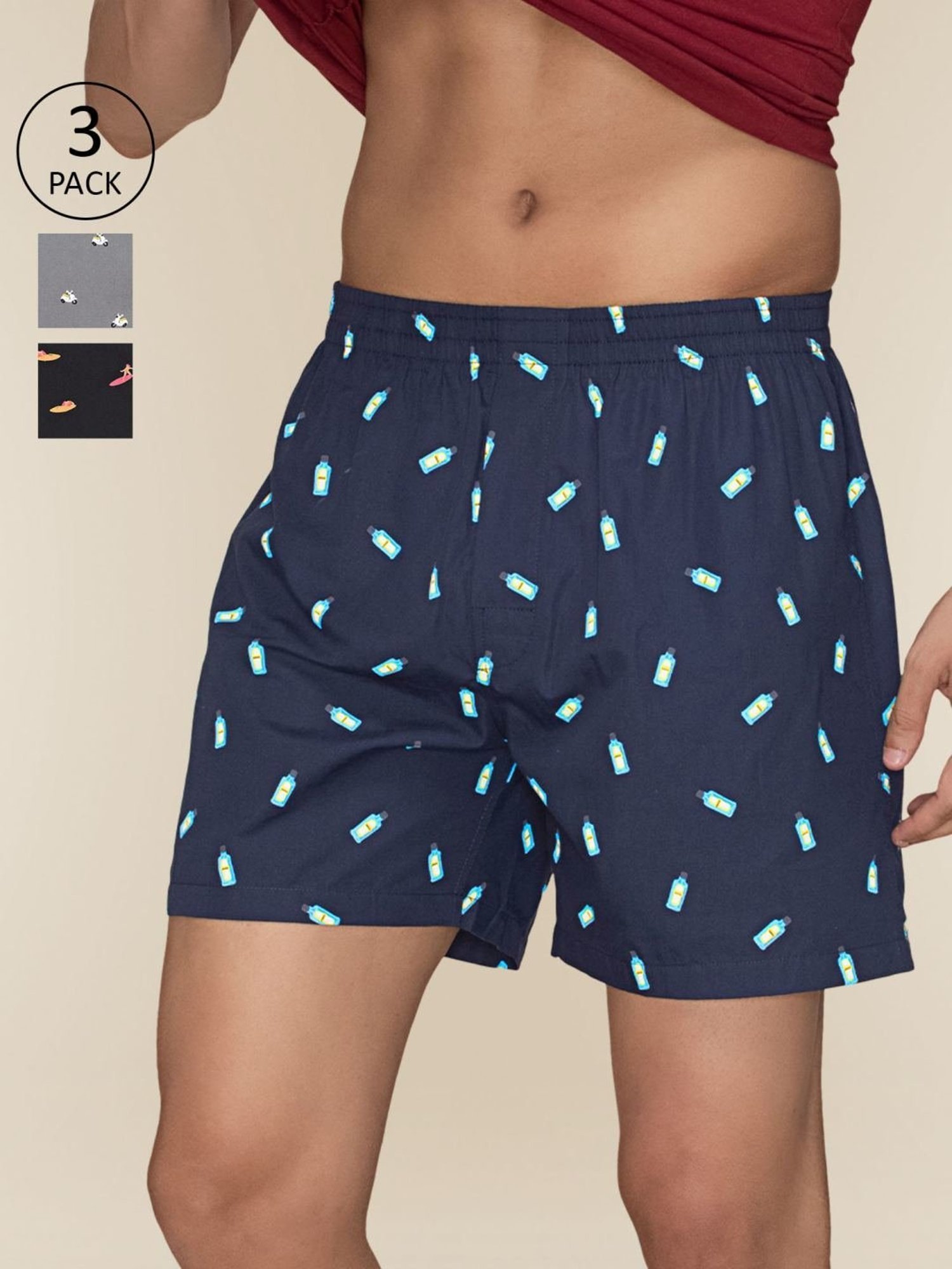 XYXX Multicolored Cotton Relaxed Fit Printed Boxers - Pack Of 3