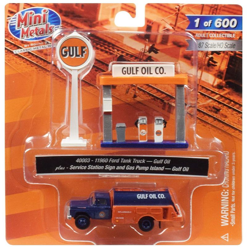 1960 Ford Tank Truck with Service Gas Station "Gulf Oil" 1/87 (HO) Scale Model by Classic Metal Works