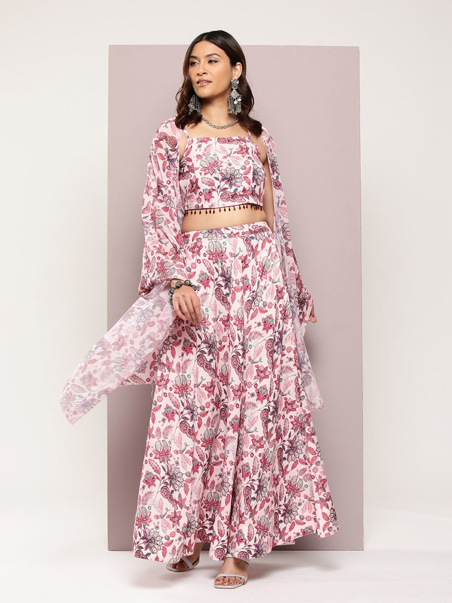 Jompers Pink Printed Lehenga Choli Set With Dupatta