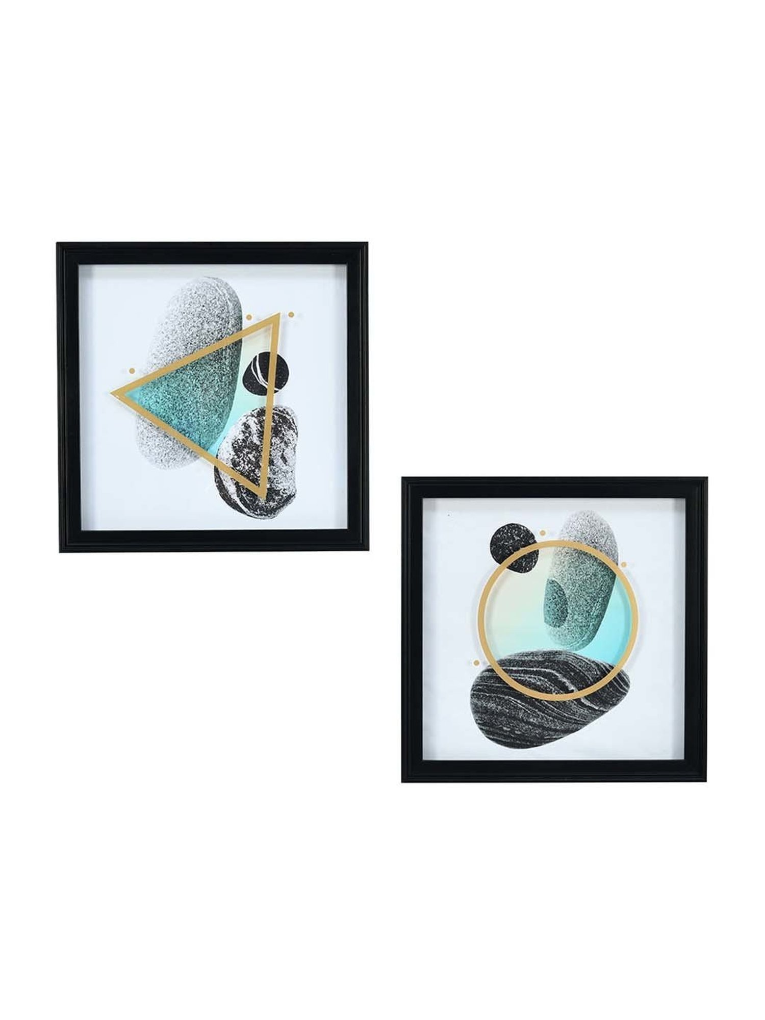 @home Green Mdf Square Wall Paintings - Set of 2