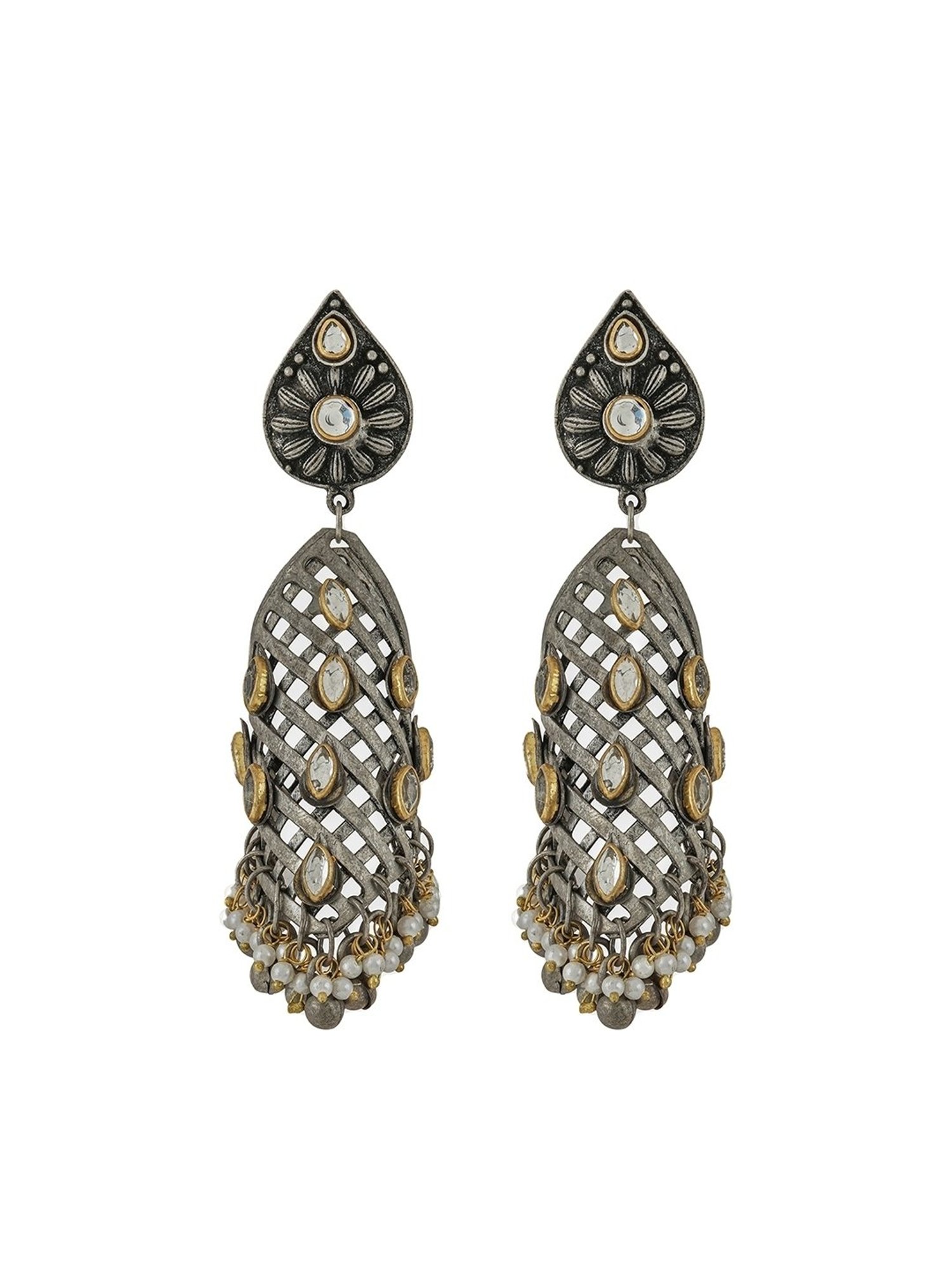 Teejh Ethnic Aaravi Peacock Silver-Gold Dangler Earring