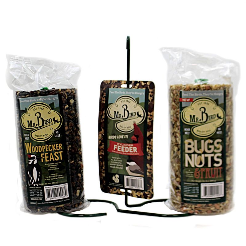 Home & Garden 11.0" Set/3 Cylinder Feed Cakes Stand No Mess Never Melt Bird Mr Bird  -  Bird And Wildlife Food