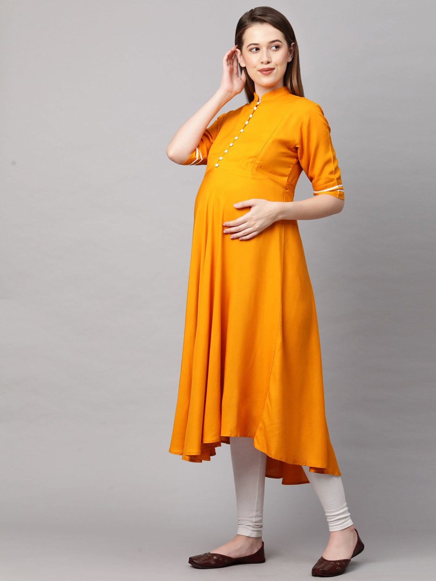 MomToBe Yellow Regular Fit Maternity Kurta