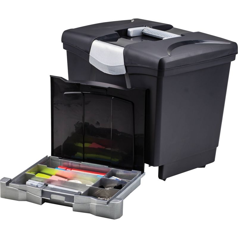 Storex Portable File Storage Box with Pull-Out Tray - Black