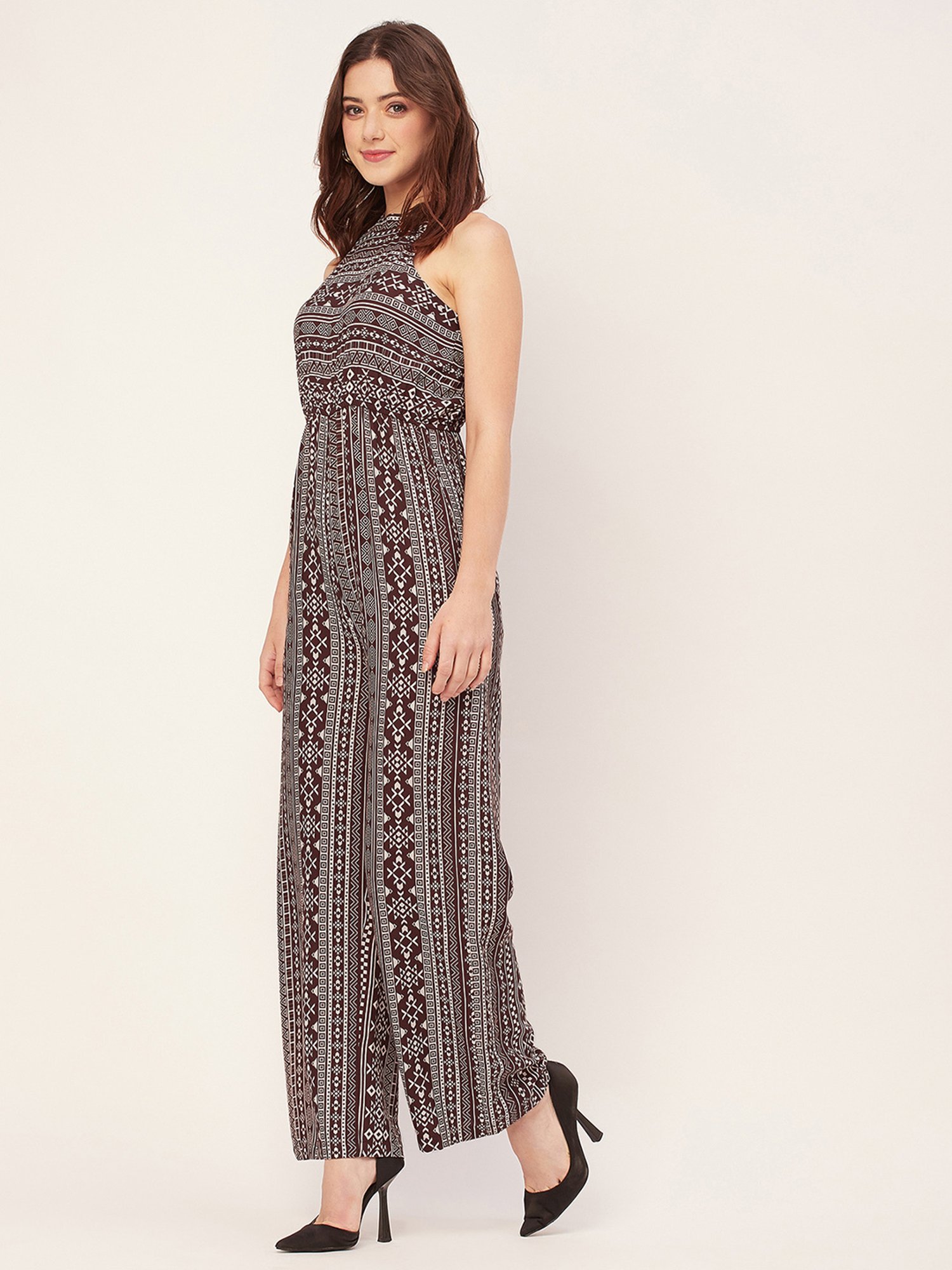 Moomaya Brown Printed Jumpsuit