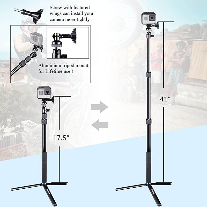 Telescoping Selfie Stick Compatible for GoPro MaxHero 876543+3SessionGOPRO Hero2018Ricoh Theta SVSamsung Gear360YI 4K