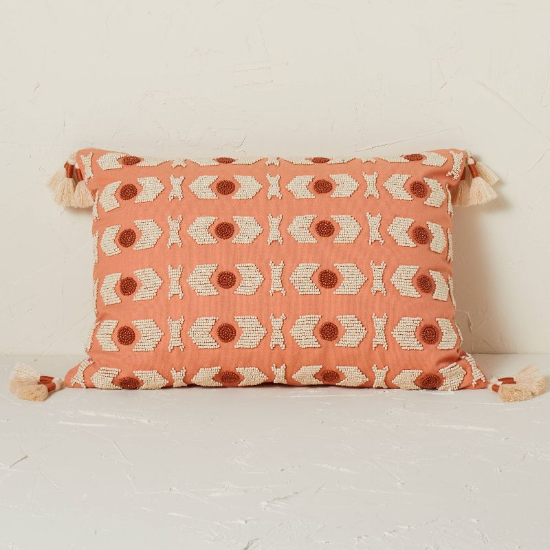 Beaded Geometric Pattern Lumbar Throw Pillow Terracotta - Opalhouse™ designed with Jungalow™